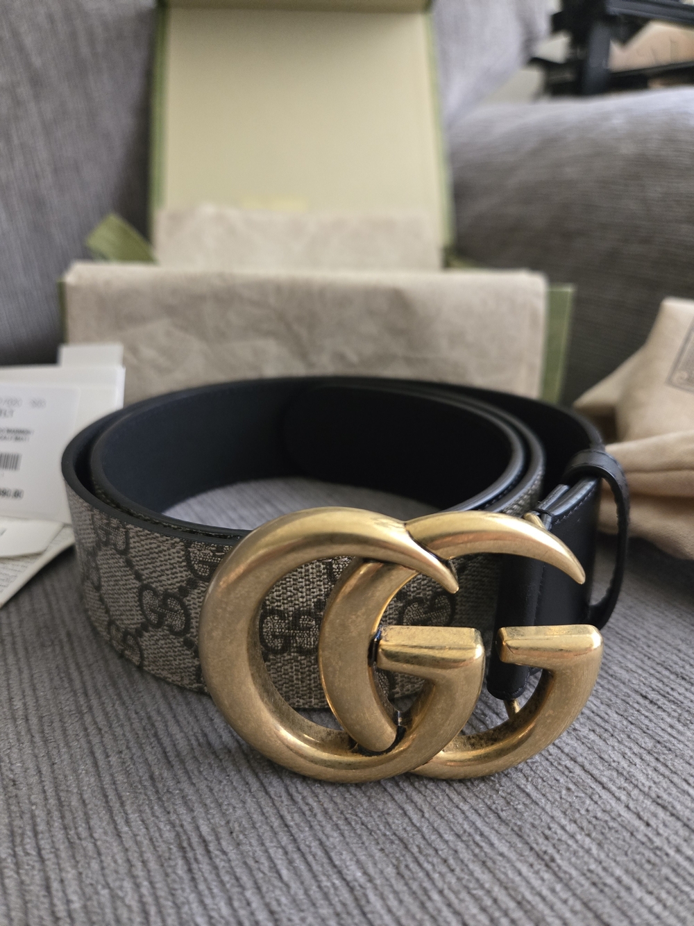 Gucci GG Supreme Canvas Belt with Gold Buckle